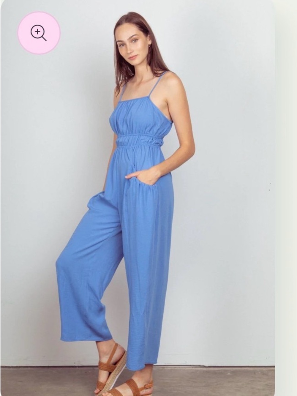 Spaghetti-Strap Wide Leg Jumpsuit in Periwinkle Blue